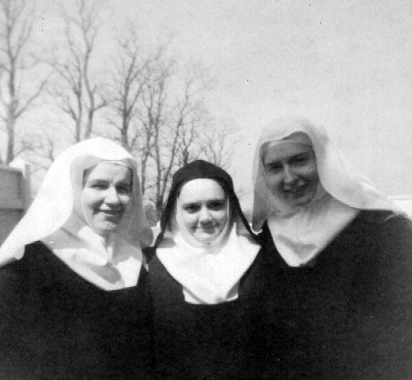 Fellow sisters in photo sent by Sr. Patricia, from left to right:  Sr. Mary Madeleine of the Heart of Jesus (Margaret Brown), Sr. Mary Gertrude of the Sacred Heart of Jesus (Sally), and Sr. Gabriel of Our Lady of Sorrow (Peggy Madden).